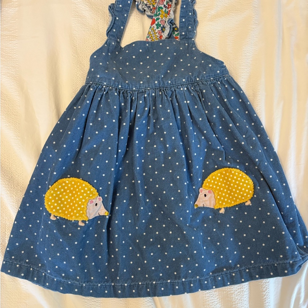 Boden Corduroy Pinny Dress with Hedgehogs